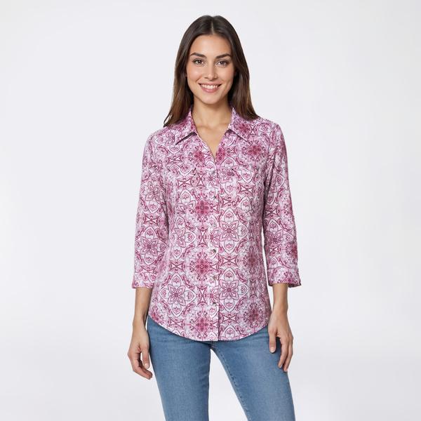 Petite Emily Daniels 3/4 Sleeve Medallion Button Down